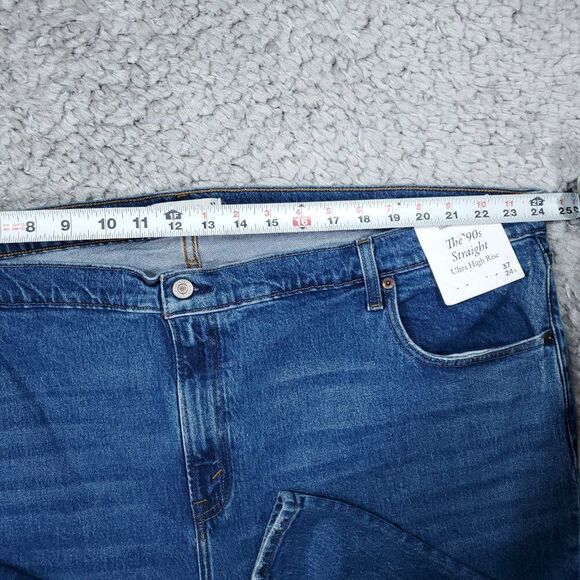 Abercrombie 90s Straight Ultra High Rise Jeans Blue Ripped Distressed Size 24 37 - Picture 8 of 11